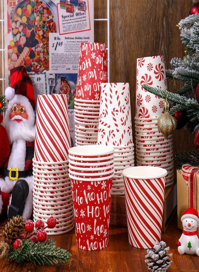 JarThenaAMCS مجموعة جارثينا إيه إم سي إس، ١٠٠ قطعة من أكواب ورقية لعيد الميلاد، سعة ٩ أونصات، بنقشة حلوى قصب السكر الحمراء المخططة، أكواب قهوة للاستخدام مرة واحدة، مثالية لمستلزمات حفلات عيد الميلاد والعطلات الشتوية - Image 4